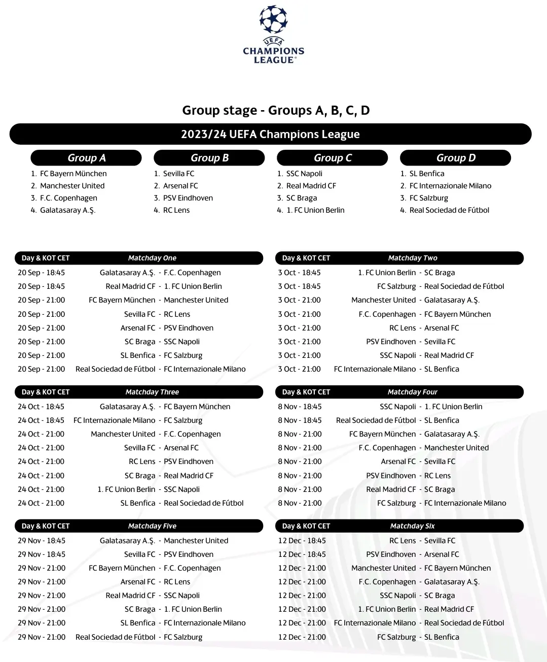 Calendario Champions League 2023/2024: Tutte le Date Importanti
